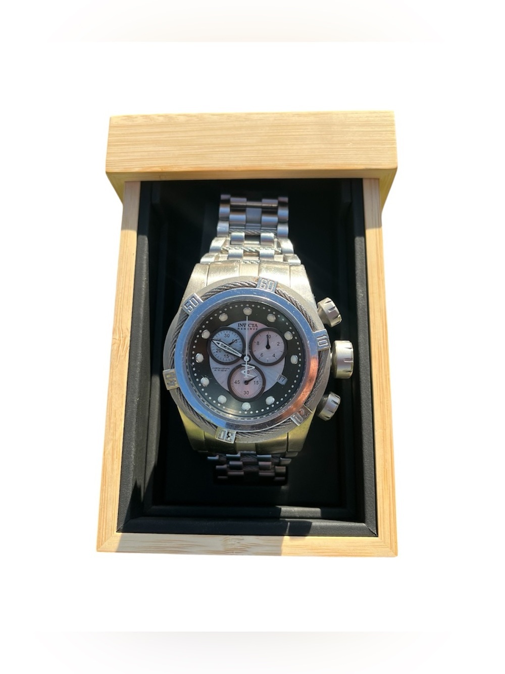 Invicta Men's Silver Stainless Steel Chronograph Watch - Black Dial